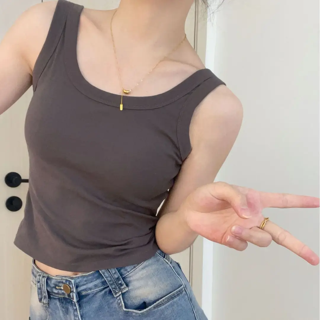 Solid Color Vest Sling Women's Comes with Chest Pad Fixed Cup Vest Covering Paramilia All-match Inner Wearing Simple Vest