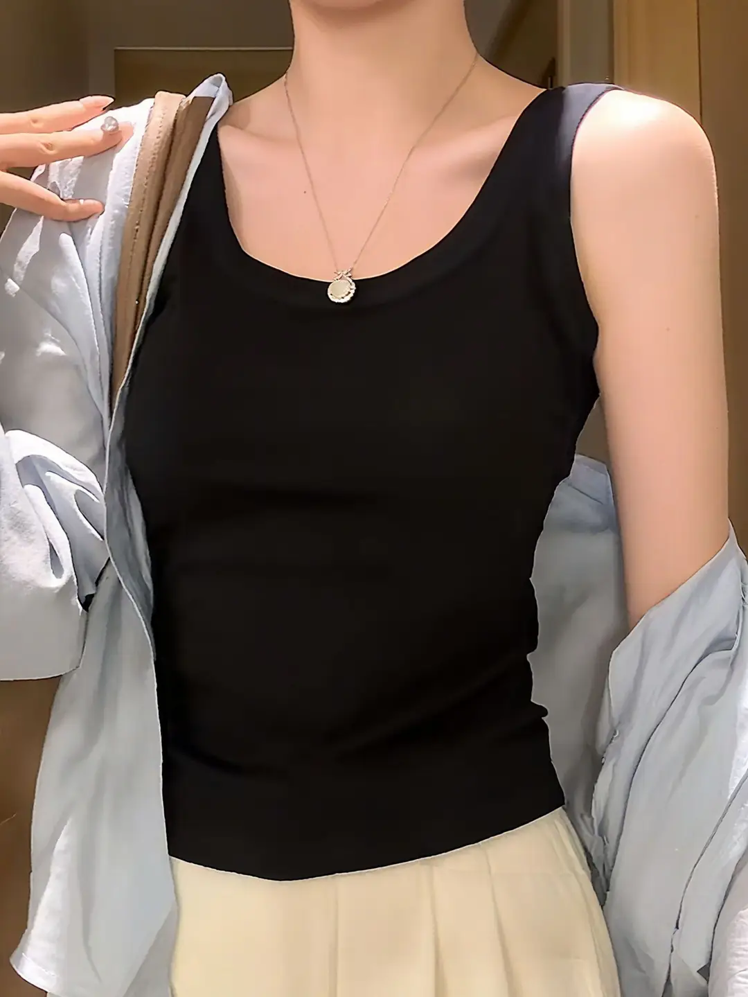 Solid Color Vest Sling Women's Comes with Chest Pad Fixed Cup Vest Covering Paramilia All-match Inner Wearing Simple Vest