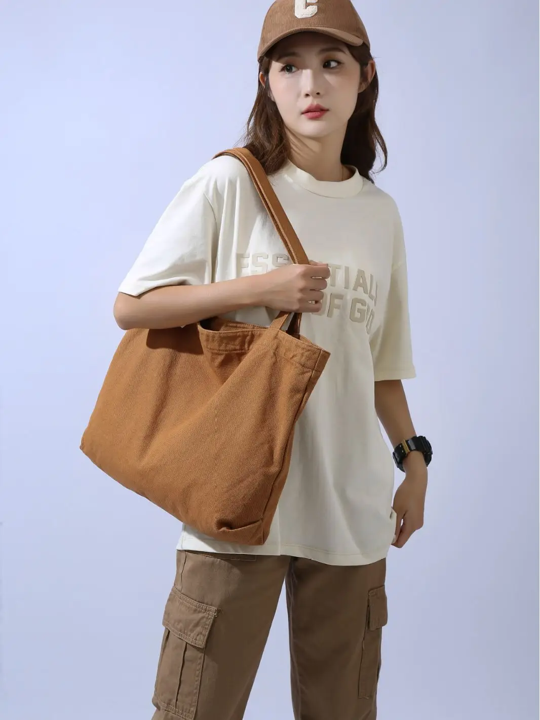 Large Capacity Canvas Tote Bag Women Olive Green - Image 6