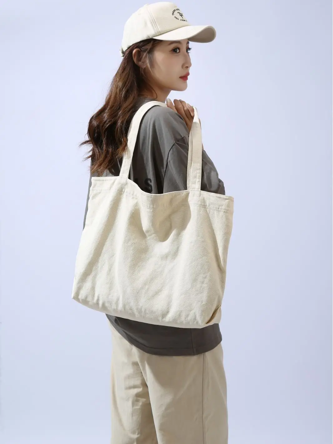 Large Capacity Canvas Tote Bag Women Olive Green - Image 8
