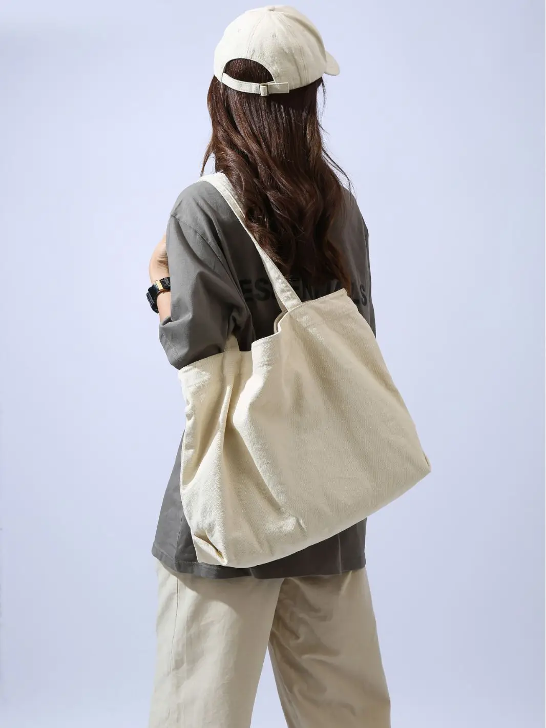 Large Capacity Canvas Tote Bag Women Olive Green - Image 9