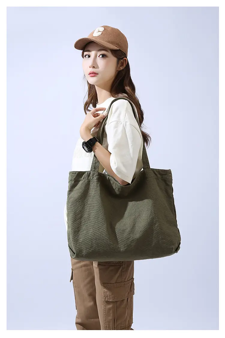 Large Capacity Canvas Tote Bag Women Olive Green — feature 15