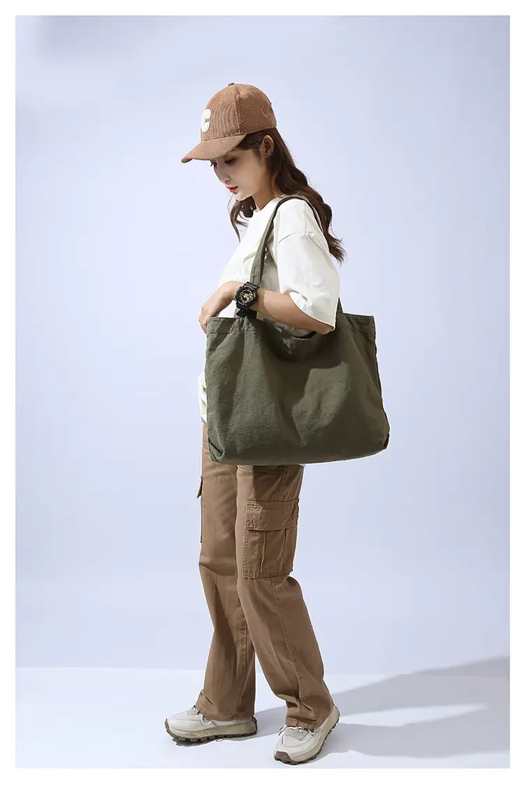 Large Capacity Canvas Tote Bag Women Olive Green — feature 16