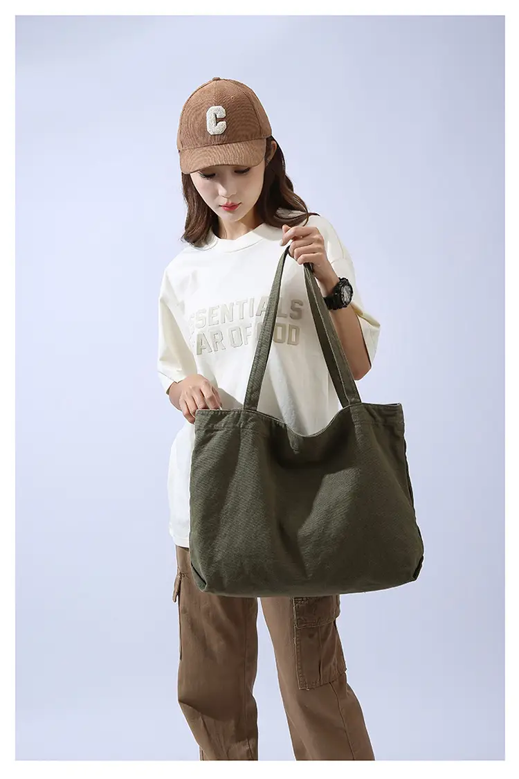 Large Capacity Canvas Tote Bag Women Olive Green — feature 21
