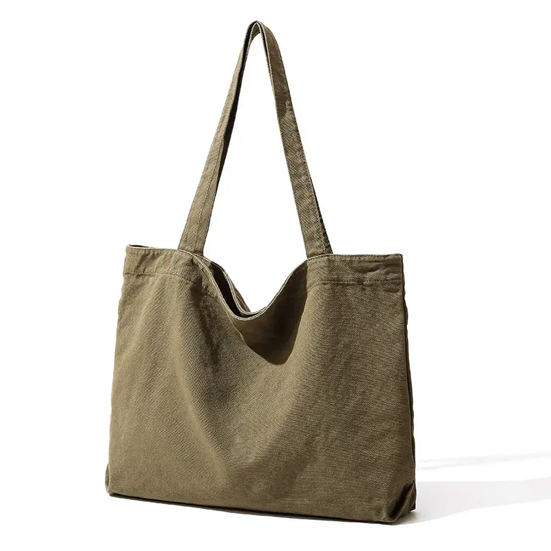 Large Capacity Canvas Tote Bag Women Olive Green - Image 3