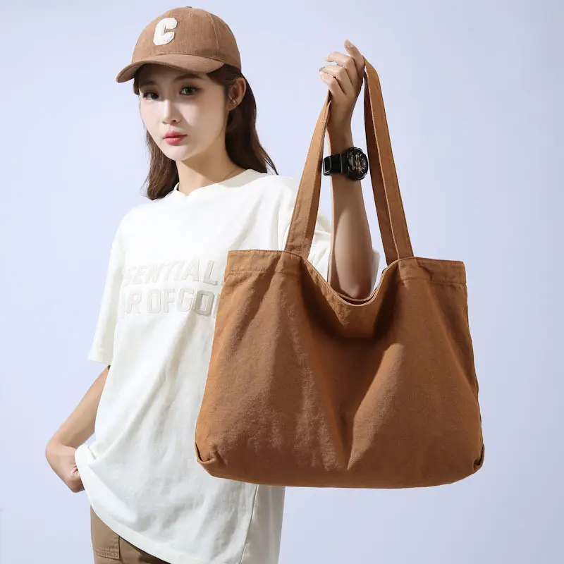 Large Capacity Canvas Tote Bag Women Olive Green - Image 4