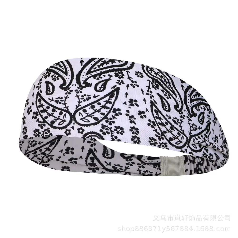 Women Printed Paisley Hair Band White Black Vintage - Image 11