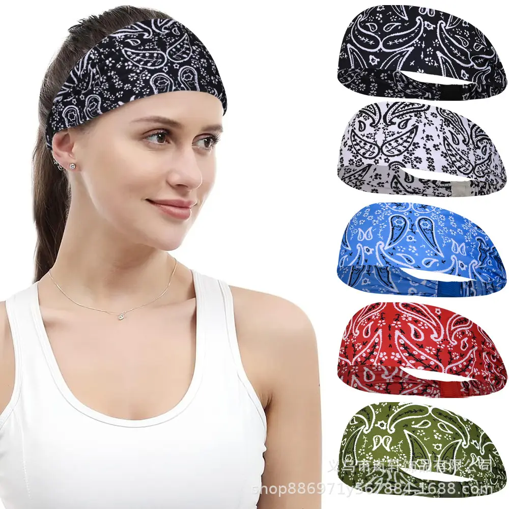 Women Printed Paisley Hair Band White Black Vintage — feature 17