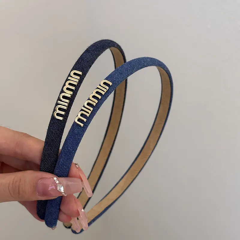 Double Row Letter Rhinestone Denim Hairband for Women - Image 2