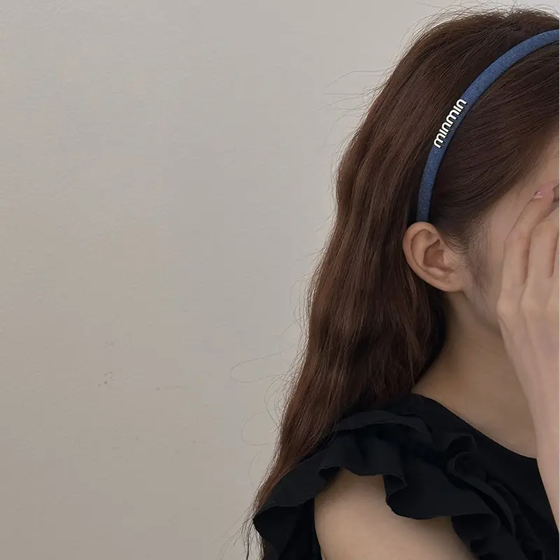 Double Row Letter Rhinestone Denim Hairband for Women - Image 3