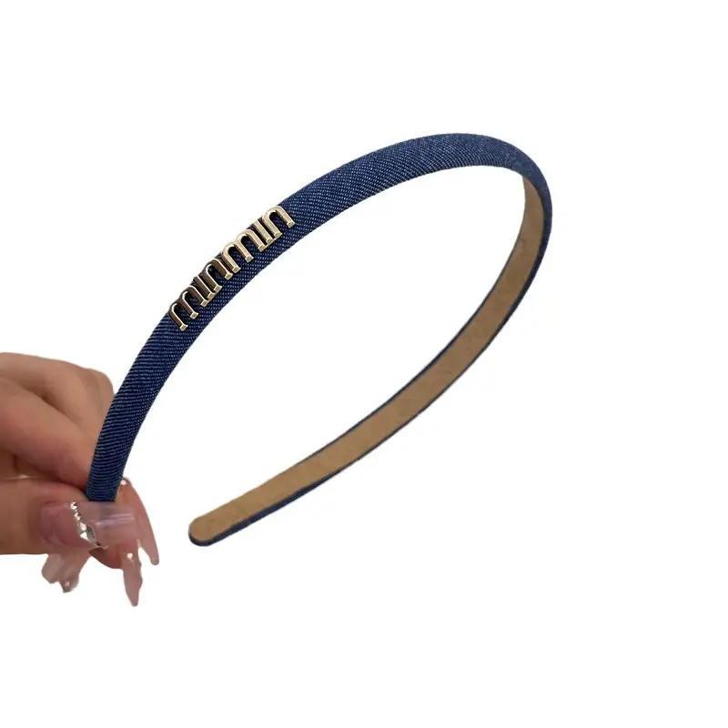 Double Row Letter Rhinestone Denim Hairband for Women - Image 6