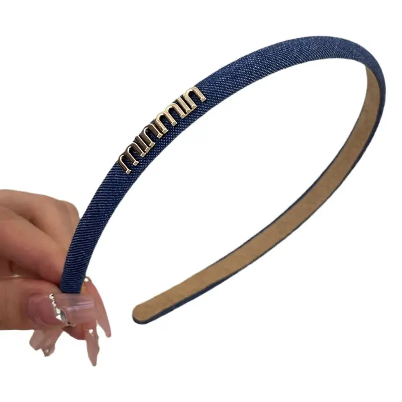 Double Row Letter Rhinestone Denim Hairband for Women