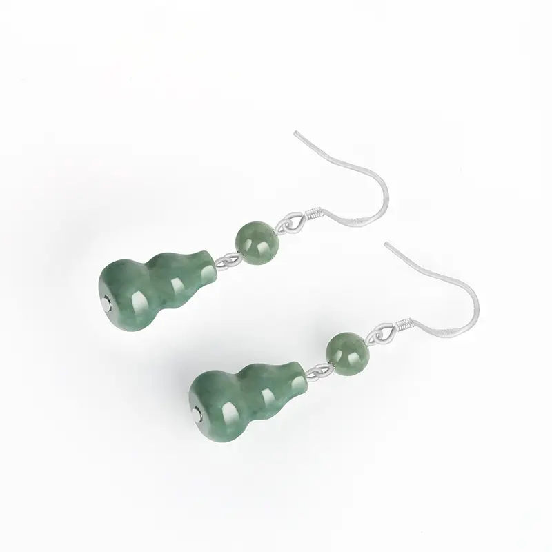 Green Jade Bean Earrings for Women S925 Silver
