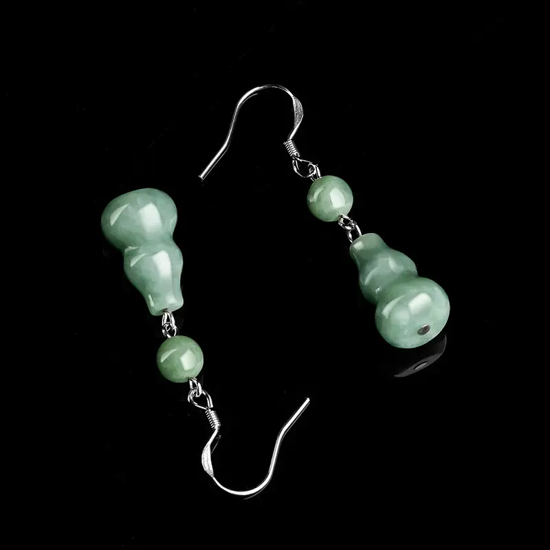 Green Jade Bean Earrings for Women S925 Silver