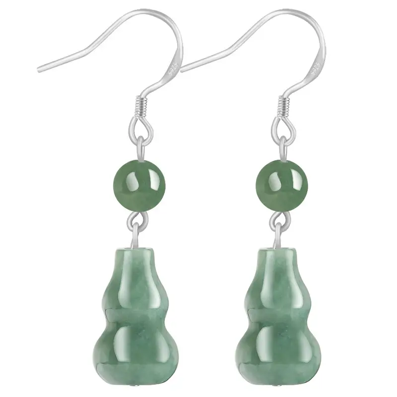 Green Jade Bean Earrings for Women S925 Silver