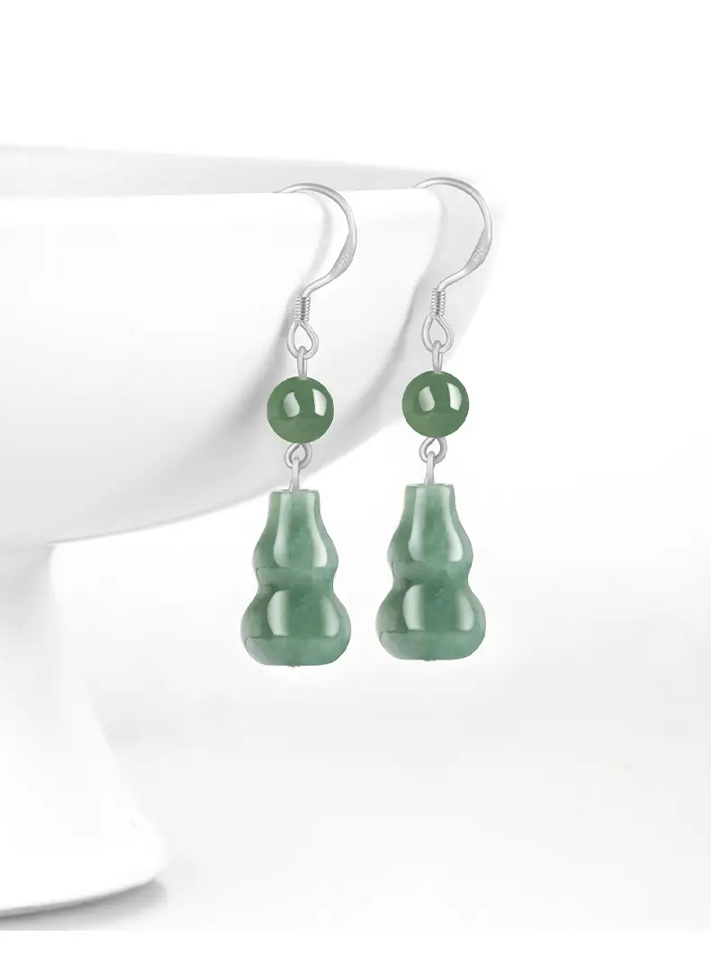 Green Jade Bean Earrings for Women S925 Silver — feature 1