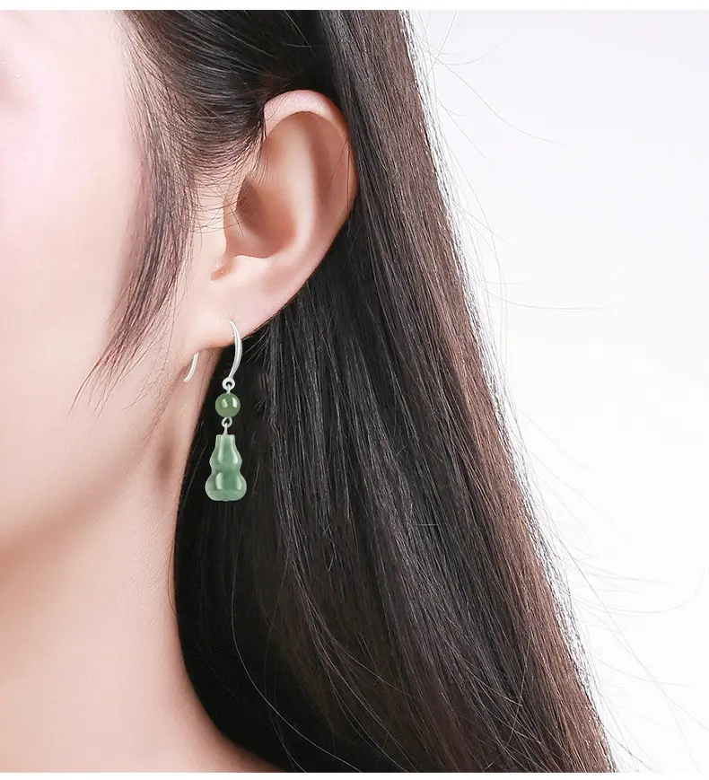 Green Jade Bean Earrings for Women S925 Silver — feature 3