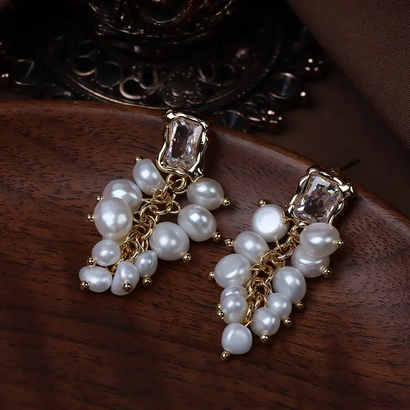 Grape Earrings with Freshwater Pearls & Diamond Clasp - Image 5