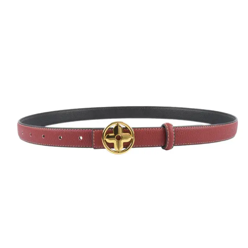 Women's Litchi Green Genuine Leather Belt with Gold Logo - Image 16