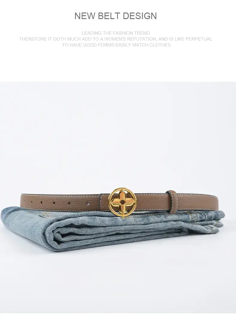 Women's Litchi Green Genuine Leather Belt with Gold Logo β feature 11