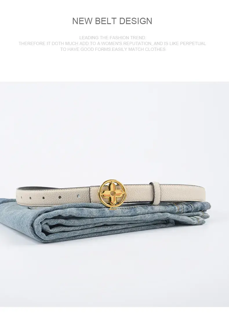 Women's Litchi Green Genuine Leather Belt with Gold Logo β feature 12