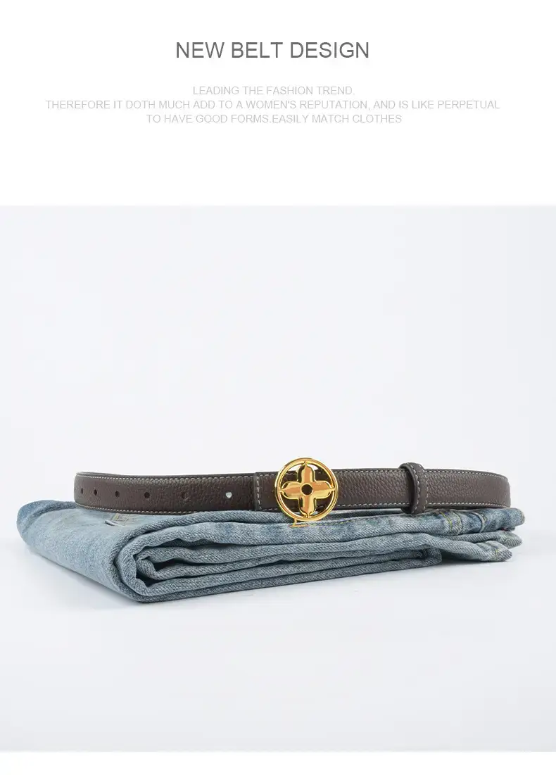 Women's Litchi Green Genuine Leather Belt with Gold Logo β feature 13