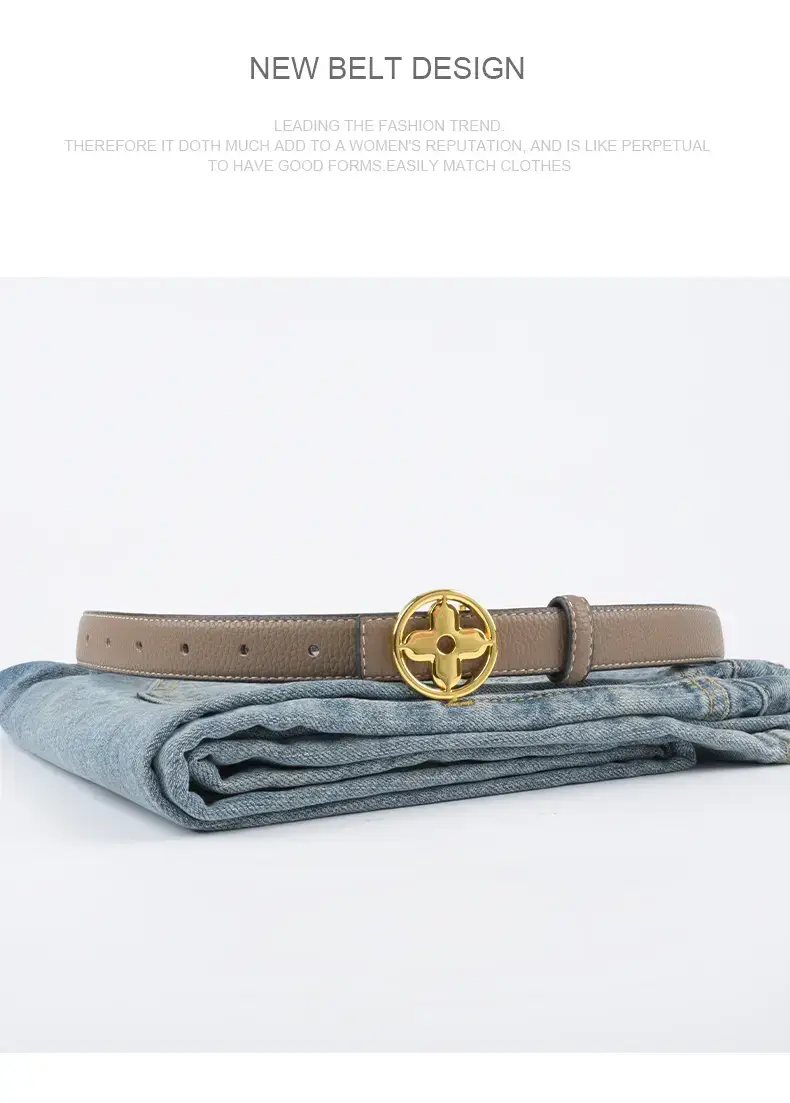 Women's Litchi Green Genuine Leather Belt with Gold Logo β feature 14