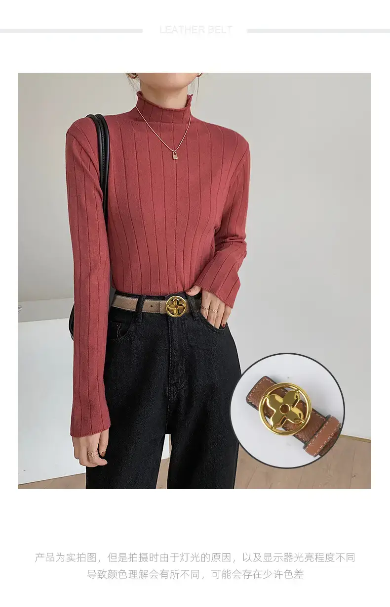 Women's Litchi Green Genuine Leather Belt with Gold Logo β feature 2