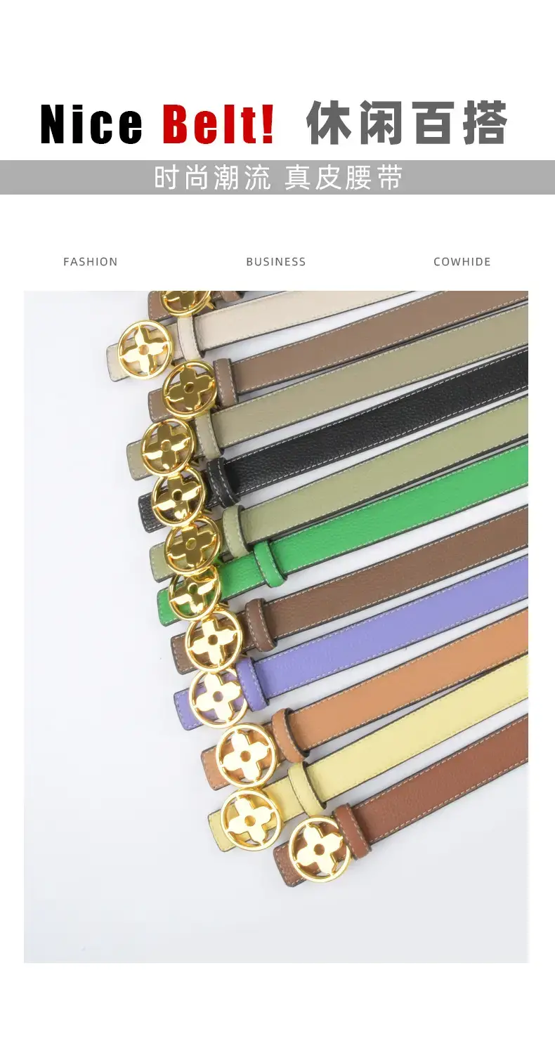 Women's Litchi Green Genuine Leather Belt with Gold Logo β feature 4