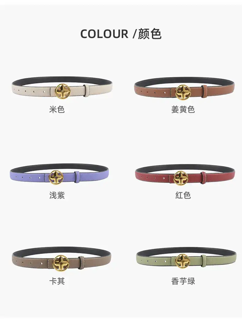 Women's Litchi Green Genuine Leather Belt with Gold Logo β feature 9