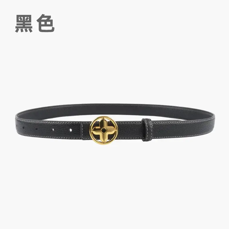Women's Litchi Green Genuine Leather Belt with Gold Logo