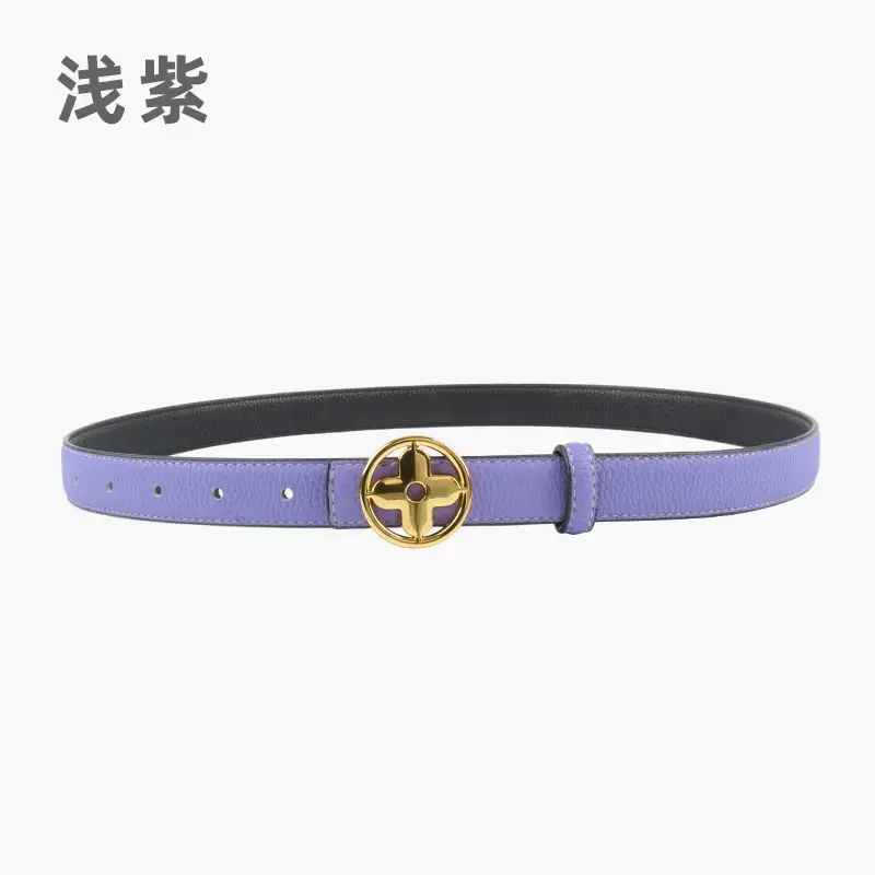 Women's Litchi Green Genuine Leather Belt with Gold Logo - Image 10