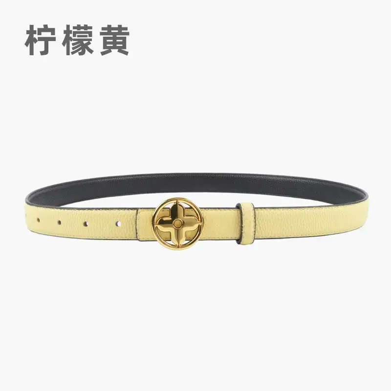 Women's Litchi Green Genuine Leather Belt with Gold Logo - Image 11