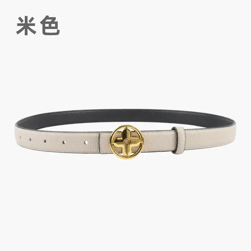 Women's Litchi Green Genuine Leather Belt with Gold Logo - Image 2