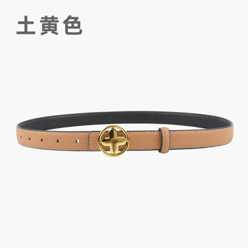 Women's Litchi Green Genuine Leather Belt with Gold Logo - Image 6
