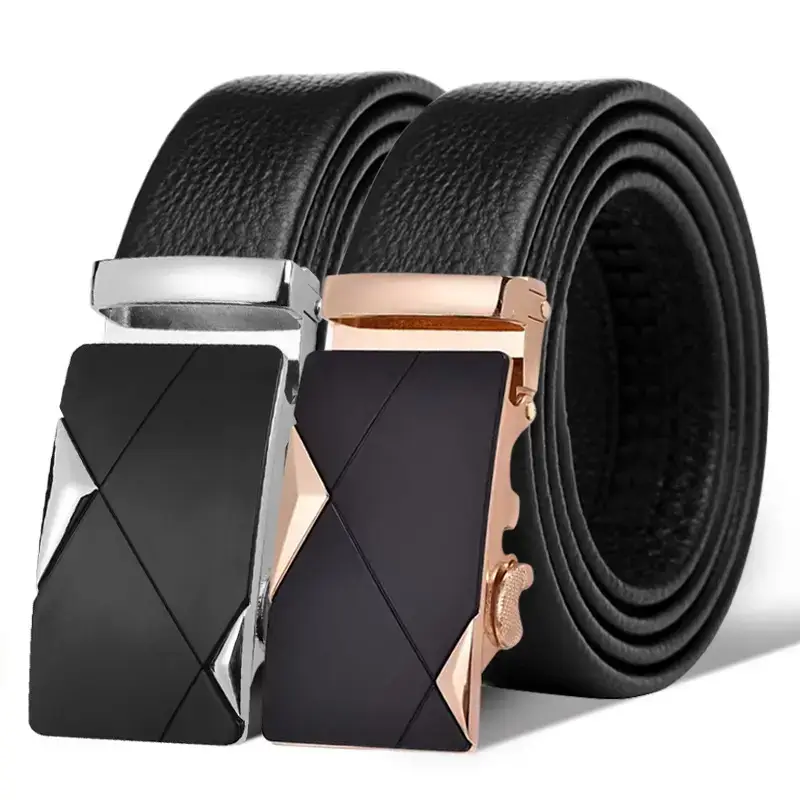 Men's Black Leather Belt with Gold-tone Automatic Buckle - Image 3