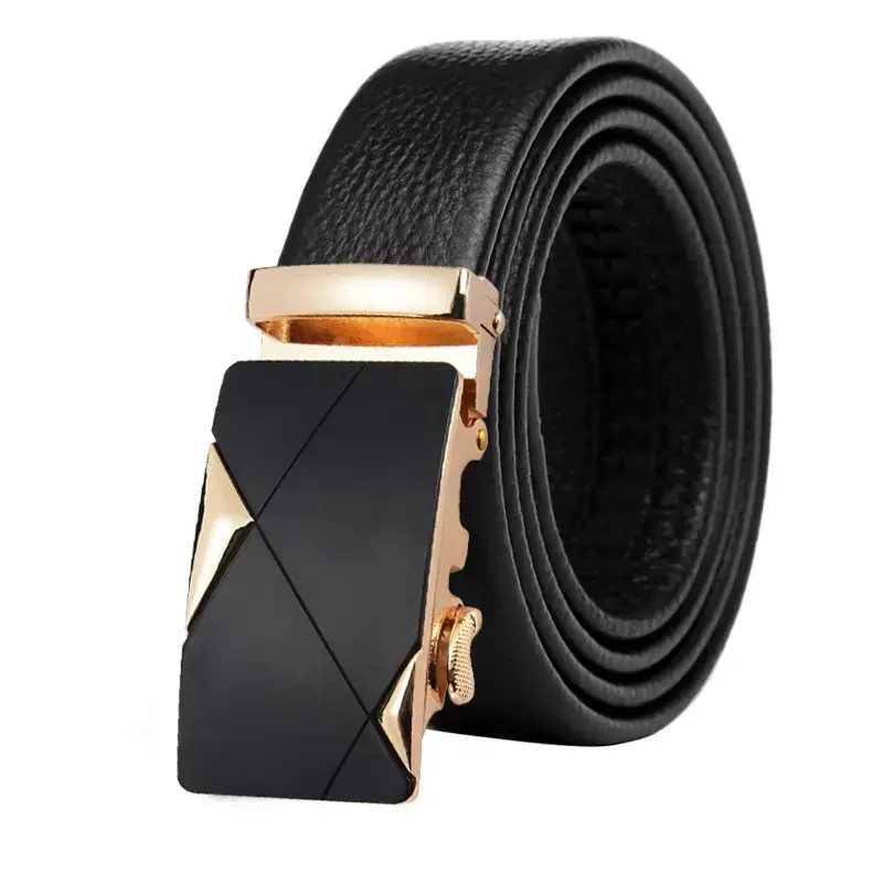 Men's Black Leather Belt with Gold-tone Automatic Buckle - Image 7