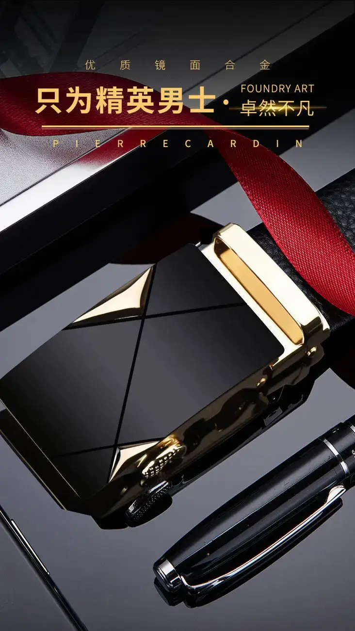 Men's Black Leather Belt with Gold-tone Automatic Buckle β feature 1