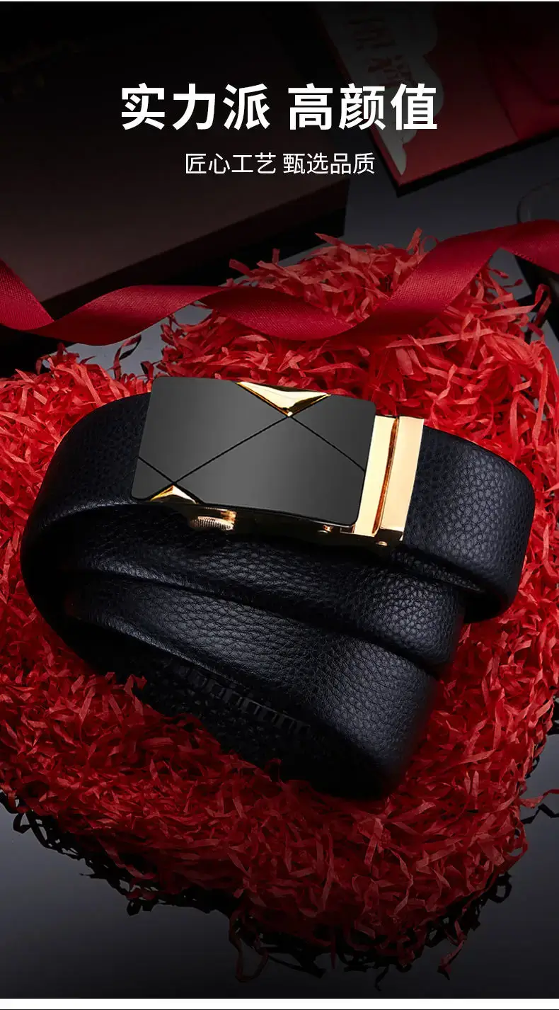 Men's Black Leather Belt with Gold-tone Automatic Buckle β feature 10