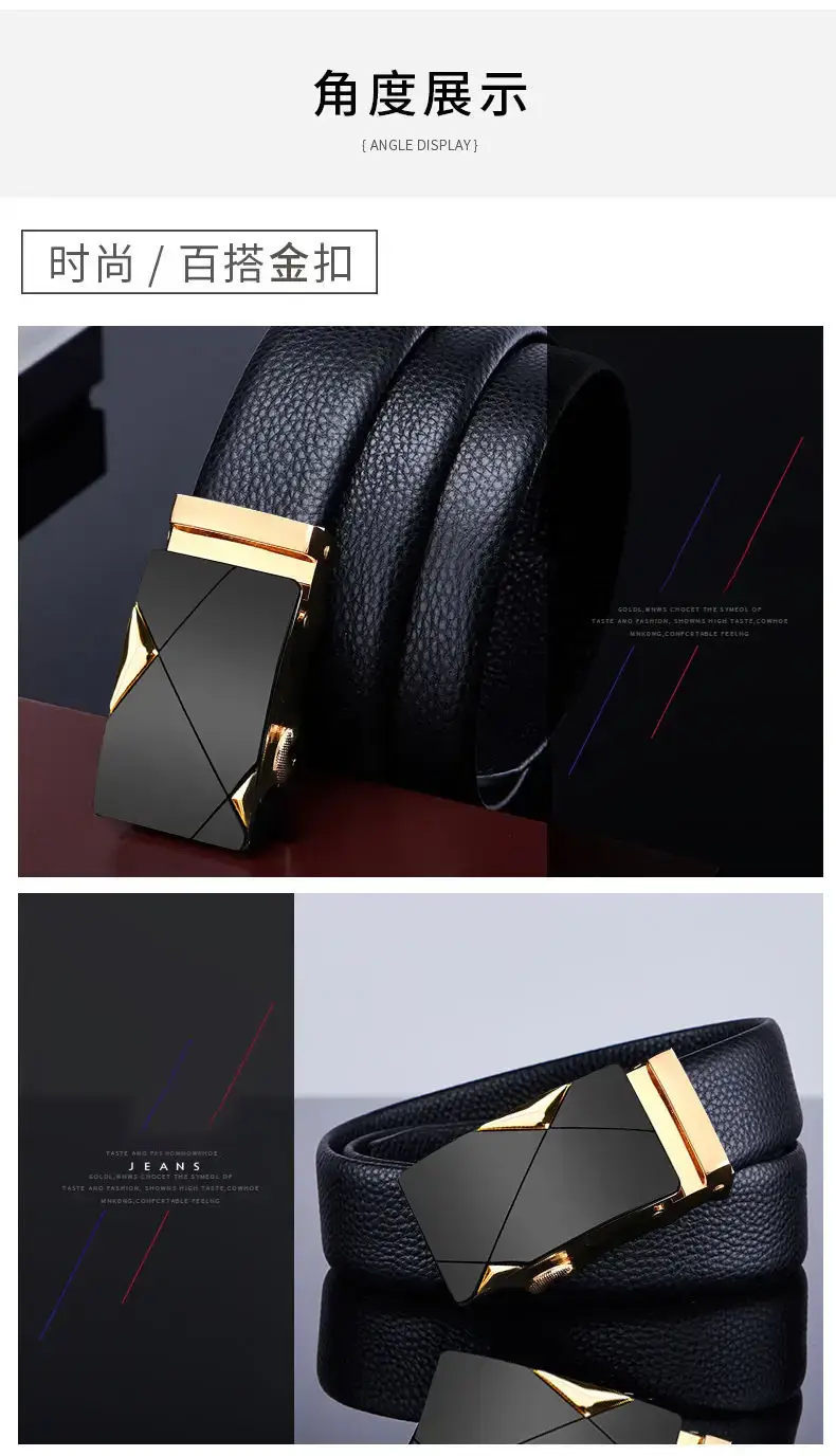 Men's Black Leather Belt with Gold-tone Automatic Buckle β feature 12
