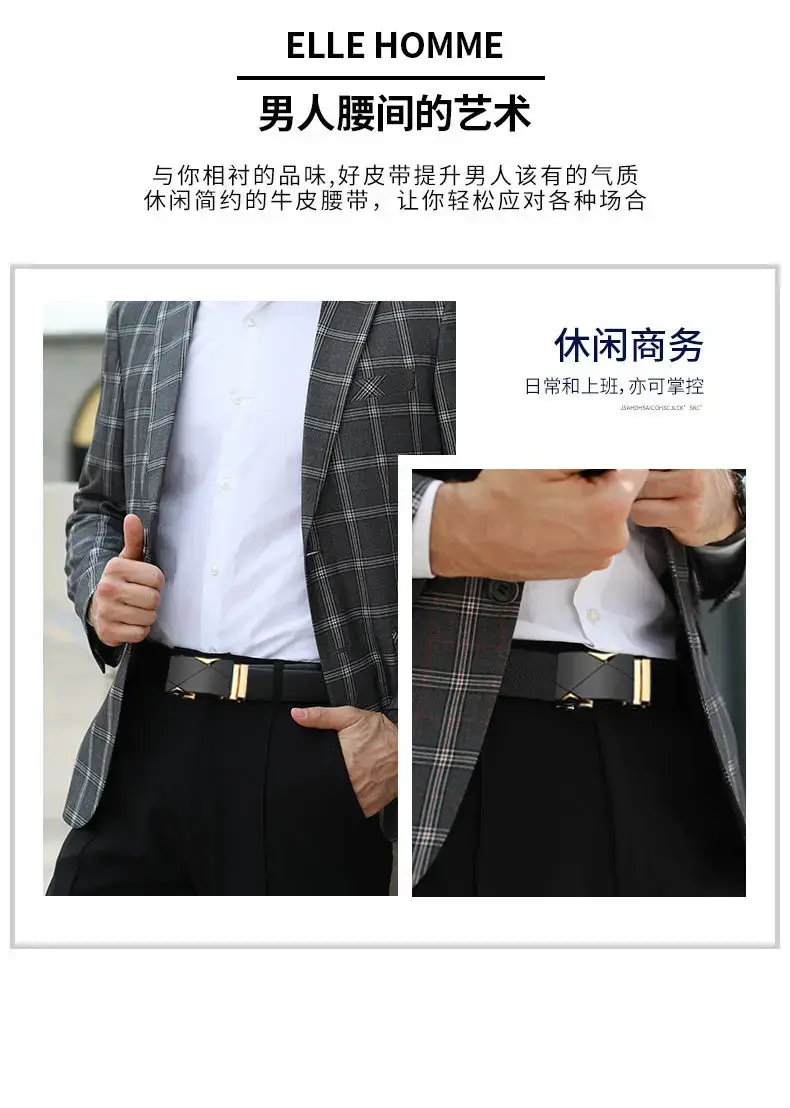 Men's Black Leather Belt with Gold-tone Automatic Buckle β feature 9
