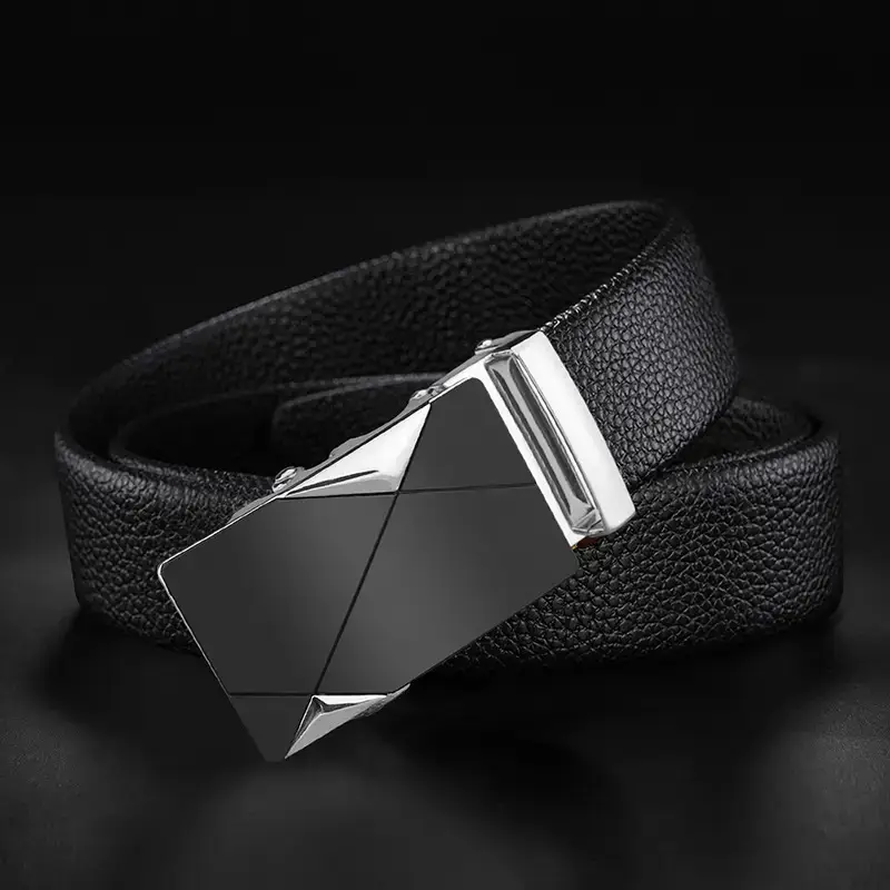 Men's Black Leather Belt with Gold-tone Automatic Buckle - Image 2