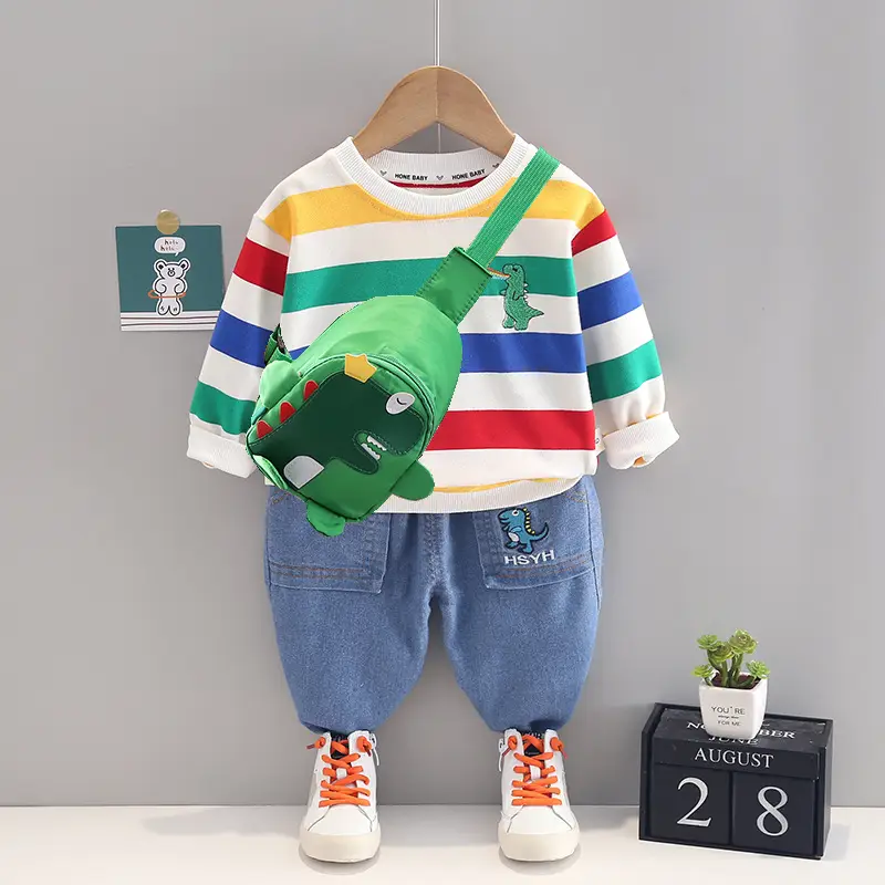 Children Striped T-Shirt Set Boys Blue Pants 2023 - Image 2