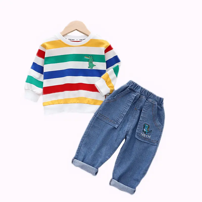 Children Striped T-Shirt Set Boys Blue Pants 2023 - Image 4