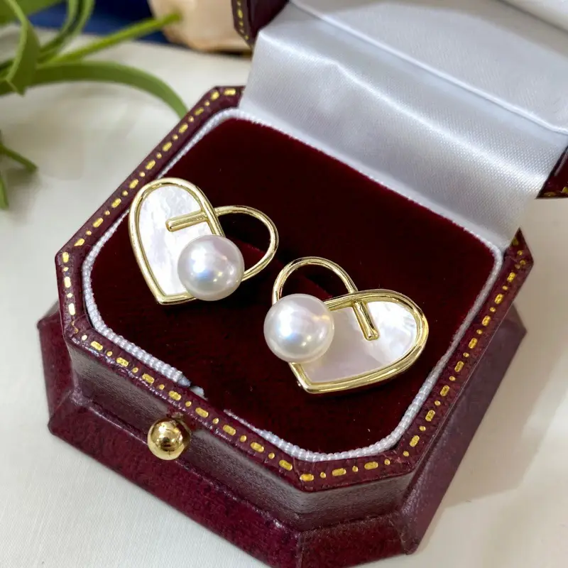925 Gold Pearl Heart Earrings for Women - Image 4