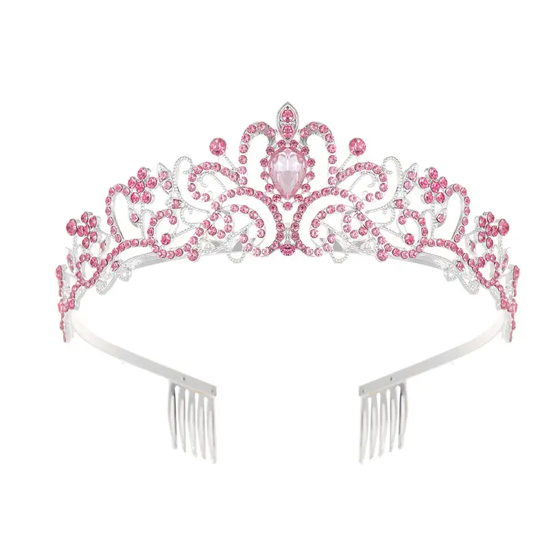 Pink Crystal Crown Tiara for Girls & Women