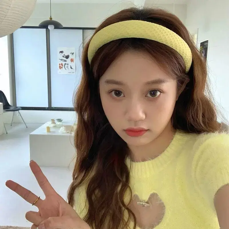 Yellow Textured Wide Hair Band for Girls