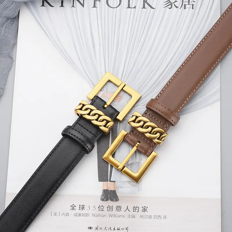 Women's Brown Cowhide Buckle Belt with Gold Plated Buckle - Image 10