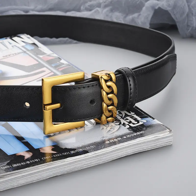 Women's Brown Cowhide Buckle Belt with Gold Plated Buckle - Image 12