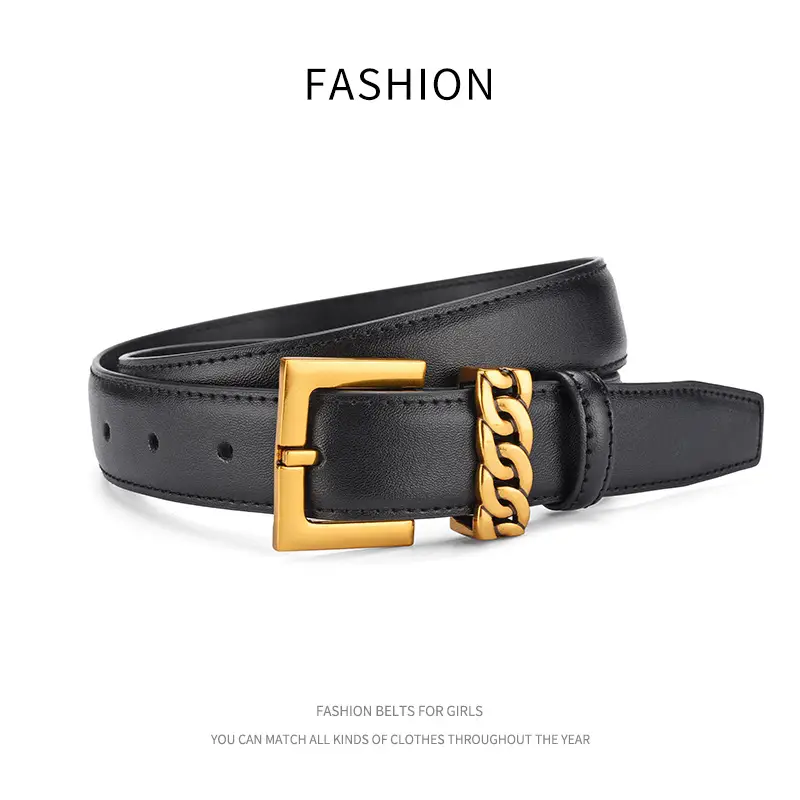 Women's Brown Cowhide Buckle Belt with Gold Plated Buckle - Image 13
